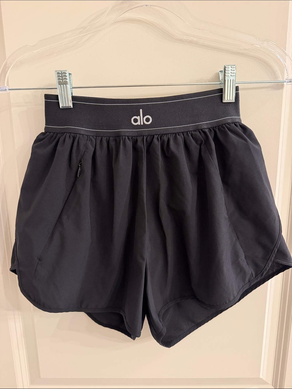 ALO Yoga Black Athletic Running Shorts with Logo Waistband